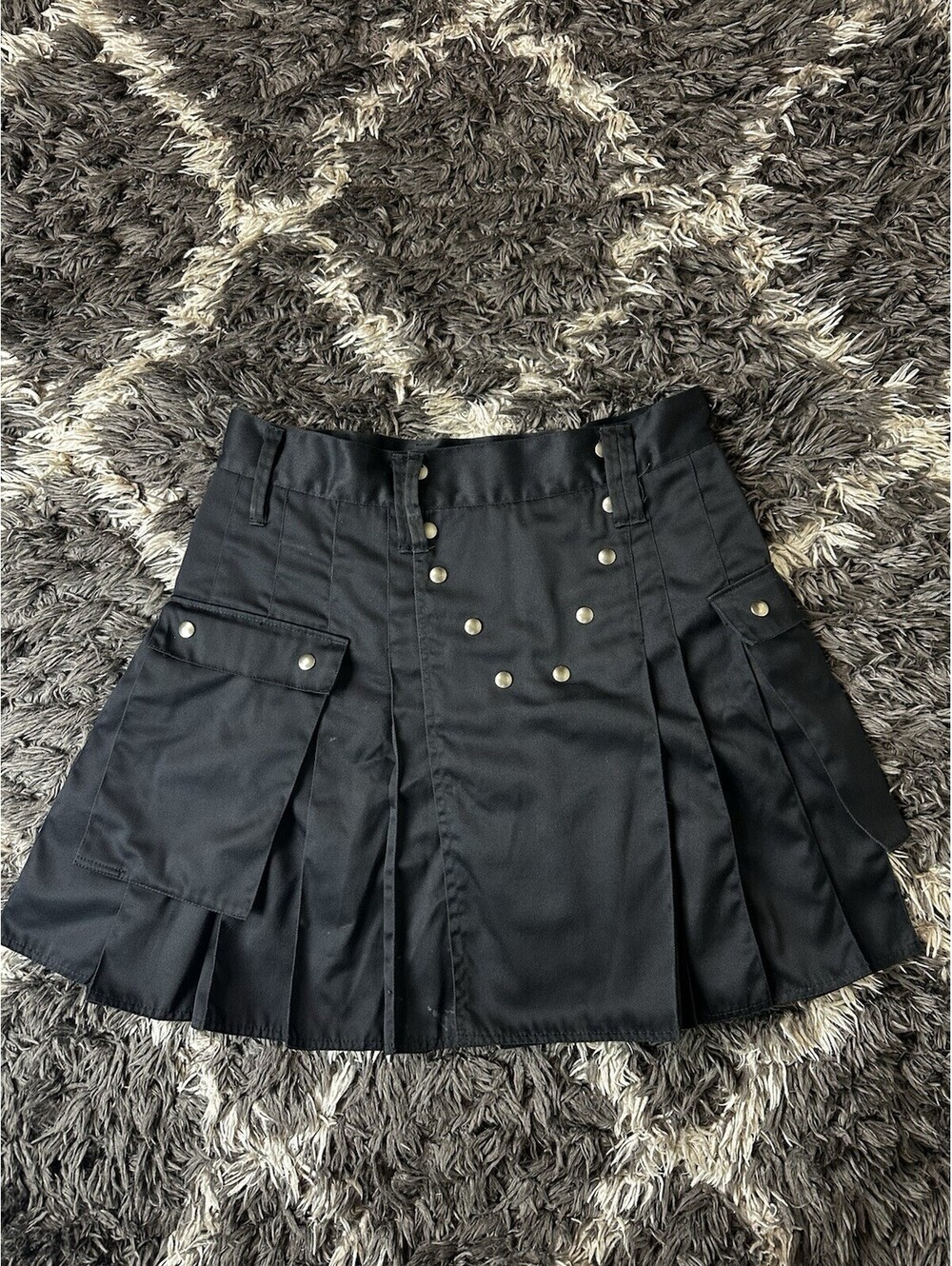 Utilikilts Mens Black Utility Cargo Pocket Pleated Snap Kilt Size 37 Length 21.5